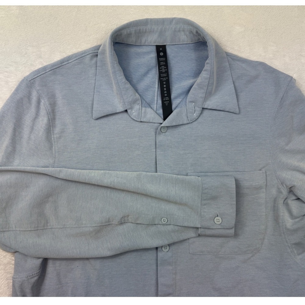 Lululemon Commission Long Sleeve Shirt Mens Medium Light Blue Pique‎